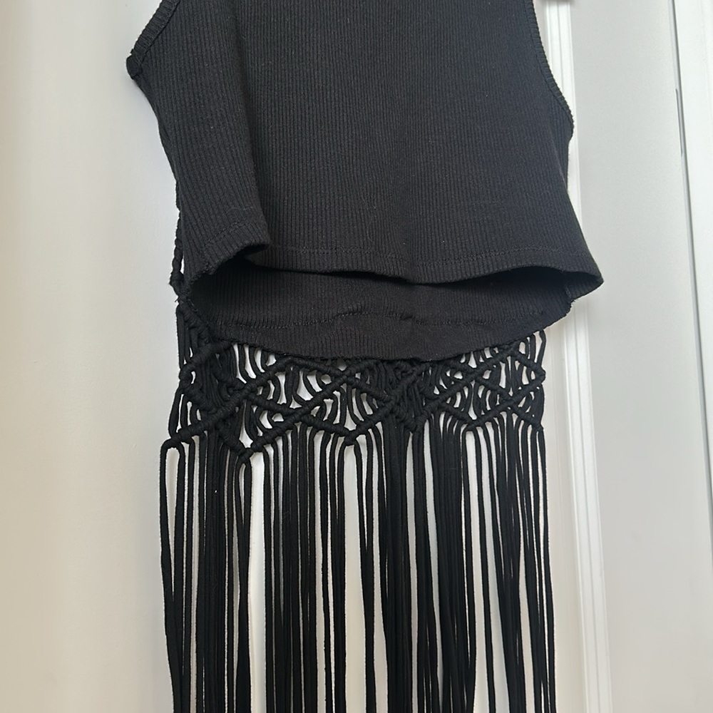 Zara black macrame fringe Top - Picture 8 of 9